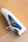 Buy_The Saree Sneakers_Blue Faux Leather Patchwork Gota Sneakers_at_Aza_Fashions