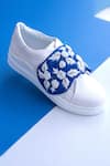 Shop_The Saree Sneakers_Blue Faux Leather Floral Flap Sneakers_at_Aza_Fashions