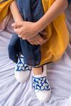 The Saree Sneakers_Blue Faux Leather Floral Flap Sneakers_Online_at_Aza_Fashions