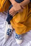 Buy_The Saree Sneakers_Blue Faux Leather Floral Flap Sneakers_Online_at_Aza_Fashions