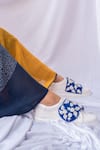 Shop_The Saree Sneakers_Blue Faux Leather Floral Flap Sneakers_Online_at_Aza_Fashions