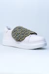 The Saree Sneakers_White Embroidered Embellished Flap Sneakers _at_Aza_Fashions