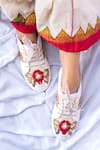 Buy_The Saree Sneakers_Red Embellished Floral Sneakers _at_Aza_Fashions