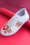 Shop_The Saree Sneakers_Red Embellished Floral Sneakers _Online_at_Aza_Fashions