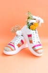 Shop_The Saree Sneakers_White Embroidered Striped Sneakers_Online_at_Aza_Fashions
