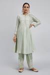 Buy_Sheetal Batra_Green Kurta Chanderi  Salwar Bamber Satin Dupatta Kaina Set_Online_at_Aza_Fashions