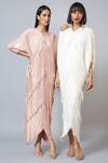 Buy_Scarlet Sage_Pink Polyester Metallic Fringe Dress_Online_at_Aza_Fashions