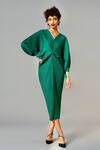 Buy_Scarlet Sage_Green Polyester Aika Monotone Dress_at_Aza_Fashions