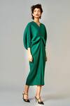 Scarlet Sage_Green Polyester Aika Monotone Dress_Online_at_Aza_Fashions