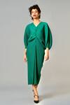 Buy_Scarlet Sage_Green Polyester Aika Monotone Dress_Online_at_Aza_Fashions