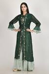 Buy Naintara Bajaj Green Top Embroidered Jacket And Sharara Set at Aza Fashions Buy_Naintara Bajaj_Green Top Embroidered Jacket And Sharara Set_at_Aza_Fashions