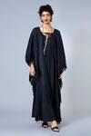 Buy_Scarlet Sage_Black Pleated Fringe Kaftan_at_Aza_Fashions