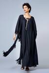 Scarlet Sage_Black Pleated Fringe Kaftan_Online_at_Aza_Fashions