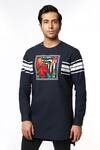 MR. Ajay Kumar_Black Cotton Printed Motif And Striped Luxe T-shirt _Online_at_Aza_Fashions