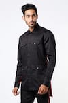 MR. Ajay Kumar_Black Cotton Satin Safari Shirt And Pant Set With Side Trims _Online_at_Aza_Fashions