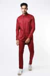 Buy_Mr. Ajay Kumar_Maroon Cotton Satin Safari Shirt And Pant Set  _at_Aza_Fashions