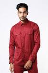 Mr. Ajay Kumar_Maroon Cotton Satin Safari Shirt And Pant Set  _Online_at_Aza_Fashions