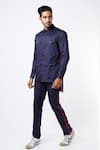 Buy_MR. Ajay Kumar_Navy Cotton Satin Multi Pocket Safari Shirt And Pant Set _at_Aza_Fashions