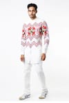 Buy_MR. Ajay Kumar_White Linen Printed Kurta Style Shirt _at_Aza_Fashions