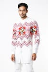 MR. Ajay Kumar_White Linen Printed Kurta Style Shirt _Online_at_Aza_Fashions