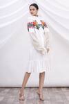 Buy_MR. Ajay Kumar_White Cotton Floral Motifs Shirt Band Collar Printed Dress _at_Aza_Fashions