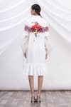 Shop_MR. Ajay Kumar_White Cotton Floral Motifs Shirt Band Collar Printed Dress _at_Aza_Fashions