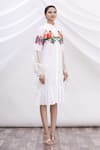MR. Ajay Kumar_White Cotton Floral Motifs Shirt Band Collar Printed Dress _Online_at_Aza_Fashions