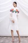 Buy_MR. Ajay Kumar_White Cotton Floral Motifs Shirt Band Collar Printed Dress _Online_at_Aza_Fashions