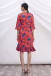 Shop_MR. Ajay Kumar_Red Cotton Floral Motifs V Neck Printed Wrap Dress _at_Aza_Fashions