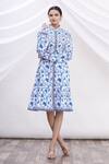 Buy_MR. Ajay Kumar_White Cotton Floral Motifs Shirt Band Collar Printed Dress _at_Aza_Fashions
