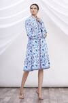 Buy_MR. Ajay Kumar_White Cotton Floral Motifs Shirt Band Collar Printed Dress _Online_at_Aza_Fashions