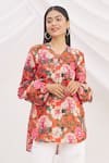 Shop_MR. Ajay Kumar_Red Silk Printed V Neck Tunic  _Online_at_Aza_Fashions