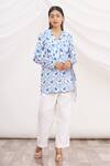 Buy_MR. Ajay Kumar_Blue 100% Luxe Cotton Printed V Neck Top And Pant Set  _at_Aza_Fashions
