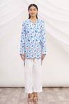 MR. Ajay Kumar_Blue 100% Luxe Cotton Printed V Neck Top And Pant Set  _Online_at_Aza_Fashions