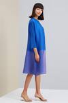Scarlet Sage Blue Polyester Striped Round Neck Asteria Pleated Tunic Dress Online at Aza Fashions Scarlet Sage_Blue Polyester Striped Round Neck Asteria Pleated Tunic Dress_Online_at_Aza_Fashions