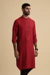 Buy_Philocaly_Red 50% Cotton Silk Kurta _at_Aza_Fashions