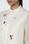 House of Three_White Jamdani Mandarin Collar Cotton Banarasi Maxi Dress  _at_Aza_Fashions