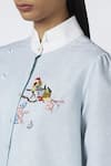House Of Three Blue Linen High Neck Embroidered Tunic at Aza Fashions House Of Three_Blue Linen High Neck Embroidered Tunic _at_Aza_Fashions