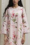 Shop_Shivani Bhargava_Pink Linen Cotton Round Printed Asymmetric Kurta _Online_at_Aza_Fashions
