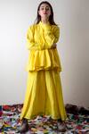 Buy_Ka-Sha_Yellow Linen Tunic Pant Set_at_Aza_Fashions