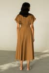 Shop_Cord_Brown Cotton Satin Round Midi Dress _at_Aza_Fashions