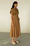 Cord_Brown Cotton Satin Round Midi Dress _Online_at_Aza_Fashions