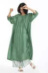 Buy_THREE_Green Cotton Silk Midi Dress_at_Aza_Fashions