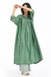 THREE_Green Cotton Silk Midi Dress_Online_at_Aza_Fashions