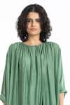 THREE_Green Cotton Silk Midi Dress_at_Aza_Fashions