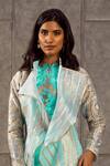Siddartha Tytler_Blue Organza Open Floral Applique Jacket  _Online_at_Aza_Fashions