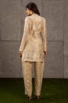 Shop_Siddartha Tytler_Beige Organza, Lame Mandarin Collar Floral Applique Jacket  _at_Aza_Fashions