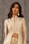 Buy_Siddartha Tytler_Beige Organza, Lame Mandarin Collar Floral Applique Jacket  _Online_at_Aza_Fashions