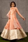 Buy_Siddartha Tytler_Peach Organza Mandarin Collar Applique Jacket Lehenga Set _at_Aza_Fashions