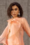Siddartha Tytler_Peach Organza Mandarin Collar Applique Jacket Lehenga Set _Online_at_Aza_Fashions